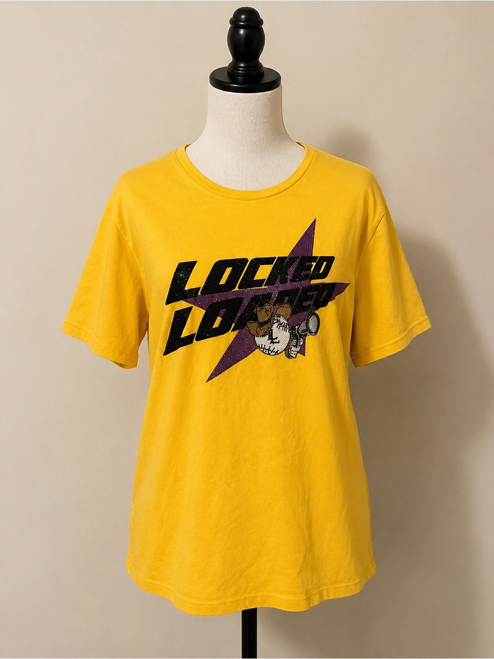 Locked & Loaded Rhinestone Graphic Tee Yellow 1X